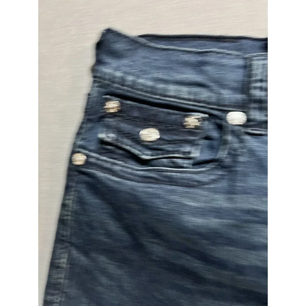 True Religion Geno Relaxed Slim Jeans Mens 34x25 Blue‎ Dark Wash Flap Pockets.